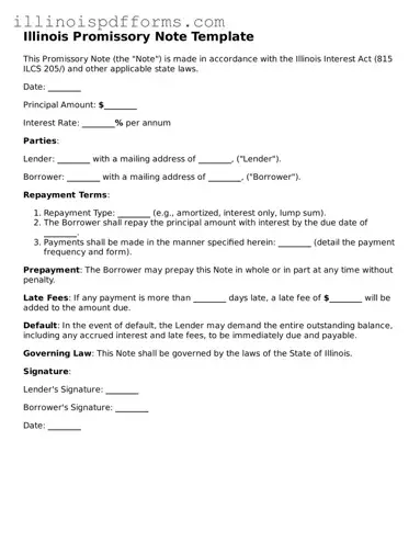 Printable Promissory Note Template for Illinois State