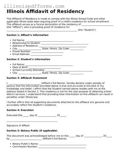 Printable Affidavit of Residency Template for Illinois State