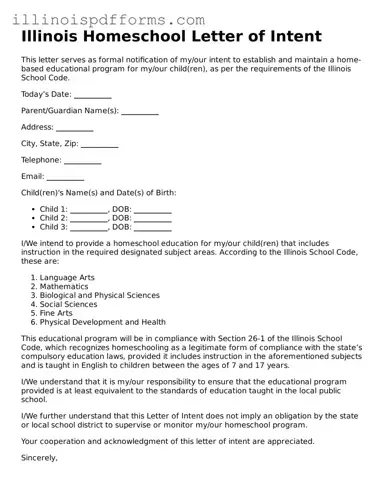 Printable Homeschool Letter of Intent Template for Illinois State