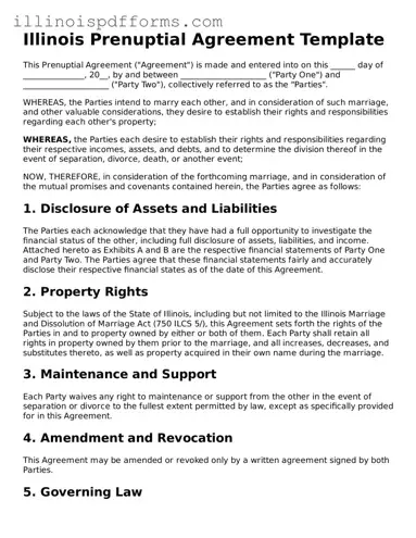 Printable Prenuptial Agreement Template for Illinois State