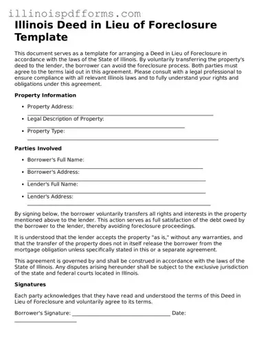 Printable Deed in Lieu of Foreclosure Template for Illinois State
