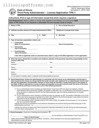 Fill a Valid Illinois Tpa 1 Form