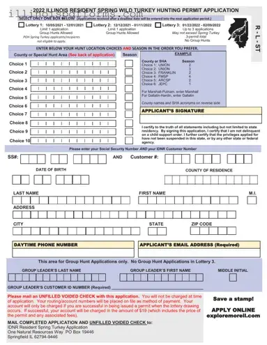 Fill a Valid Illinois Turkey Permit Application Form