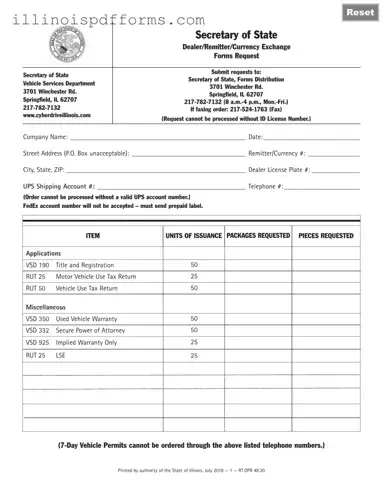 Fill a Valid Illinois Vsd 190 Form
