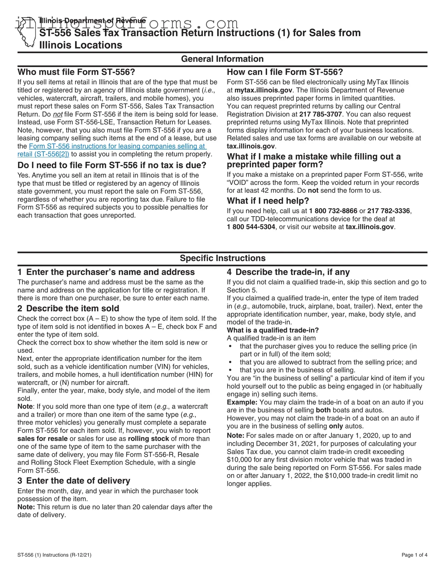 Fill a Valid St 556 Illinois Form